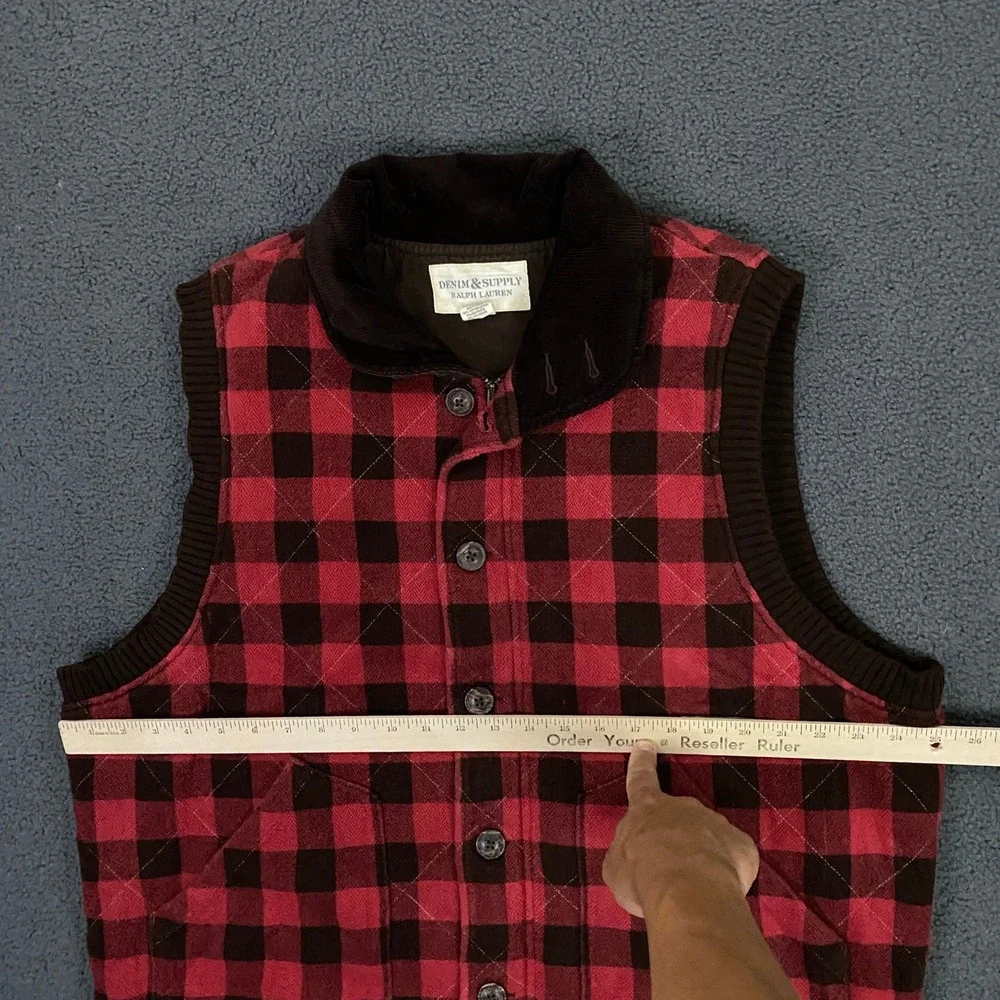 Denim & Supply Ralph Lauren Vest Mens 2XL Buffalo Plaid Quilted Corduroy Collar